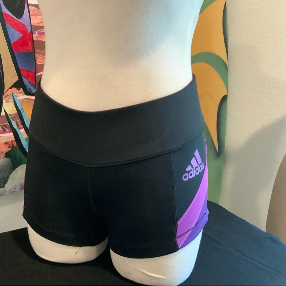 Adidas Women's Black Shorts with Purple Accents